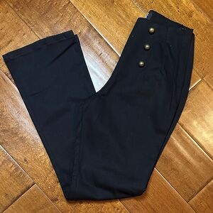 Women's Black Dress Pants with Decorative Bronzed Buttons